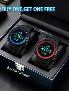 Boys LED Digital Watch Set (2pcs), With Stopwatch, Alarm, Day Of Week, Date And LED Display Functions, Multi-Functional Suitable For Military Style And Outdoor Activities - Multicolor - View 16