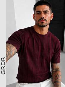 GRDR Men's Thin Summer Knit Solid Color Ribbed Short Sleeve, Sports Casual, Suitable For Outdoor Sports - Red Violet - View 3