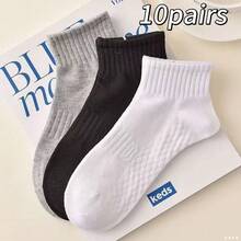 1/3/10/15 pares de calcetines deportivos de tobillo para hombre de unicolor con acolchado grueso, transpirables y absorbentes de sudor, calcetines cortos para correr y ciclismo, cómodos y casuales de corte bajo para uso diario - Multicolor - Ver 8