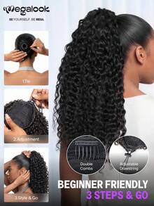 MEGALOOK Water Wave Drawstring Ponytail 100% Human Hair Ponytail Extensions Glueless Install 14-22 Inch With Adjustable Drawstring Easy Wearing Beginner Friendly For Women - SNatural - View 6