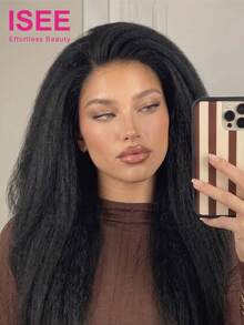 ISEE Hair Kinky Straight Glueless Lace Wig 9x6 Lace Pre-Bleached Natural Color 8-28 Inch 180% Density Soft & Silky Natural Scalp Look Realistic Parting Pre-Cut Lace Wear & Go Low Maintenance Beginner Friendly For Women - SNatural - View 1