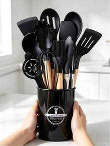 5/12/14/36pcs Kitchen Cooking Utensils Set,Non-Stick Silicone Cooking Kitchen Utensils Spatula Set With Holder, Wooden Handle Silicone Kitchen Gadgets Utensil Set - Multicolor - View 1