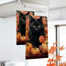 2/4/48pcs Autumn Series Dark Night Black Cat & Pumpkin Pattern Printed Kitchen Towels - Super Soft, Highly Absorbent Polyester Tableware And Hand Towels, Perfect For Holiday Decor, Kitchen Decor, Party Decor - Multicolor - View 5