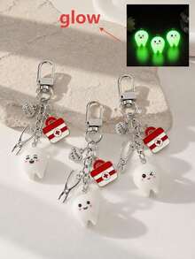 1pc/Multi-Piece Unisex Resin Cartoon Glow-In-The-Dark Expression Teeth Pendant Medical Box Pliers English Letter Charm Keychain Creative Bag Key Hanger - Multicolor - View 2