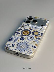 GIIPPA 1pc Blue & Gold Hand-Painted Folk Floral Pattern Design, Phone 17 Pro Max Phone Case, Compatible With Phone 16 Pro Max, 15 Pro Max, 14 Pro Max, Korean-Style High-End Fashion & Fun Phone Case, Suitable For 11/12/13/14/15/16 Pro Max Plus, Elegant Design For Men & Women, Perfect Gift For Girlfriend On Christmas, Valentine's Day, Easter, Wedding Season And Birthday! - Multicolor - View 4