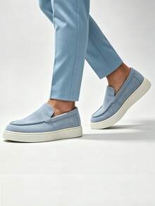 Men's Casual Shoes Suede Loafers Classic British Style Lightweight Soft Flat Shoes - Blue - View 11