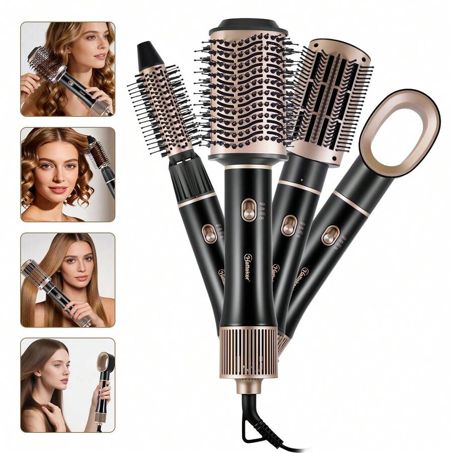 Hatteker 4-In-1 Multifunctional Hot Air Brush, Home And Salon Hair Styling Blow Dryer Comb For Straight And Curly Hair - Black - View 1