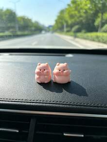 2件裝可愛小豬汽車儀表板裝飾擺件，適合女性的可愛汽車內飾裝飾，桌面擺飾 - A - 查看 2