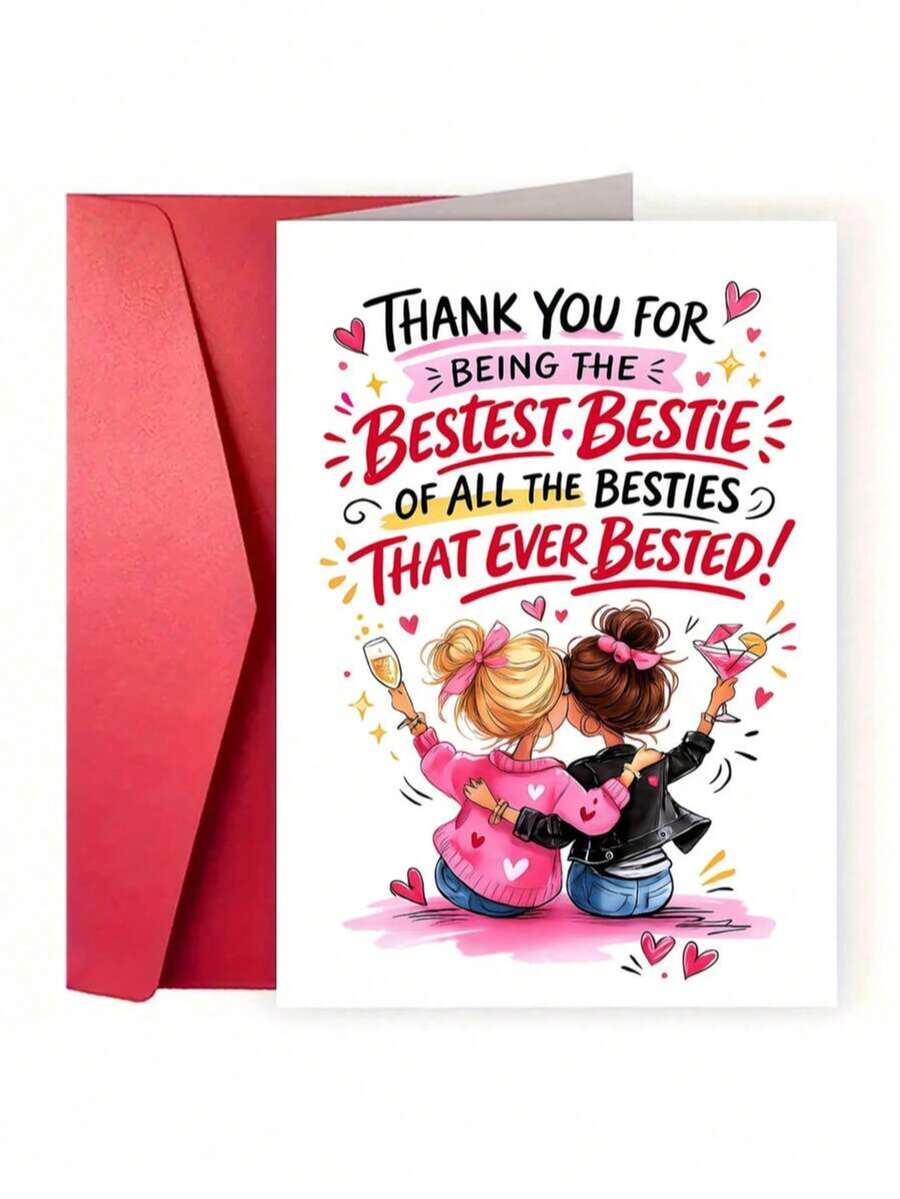 1pc Best Friend Greeting Card, Birthday Thank You Card With Envelope, Unique Friendship Birthday Gift Card For Female Friend, Best Girlfriend - A - View 1