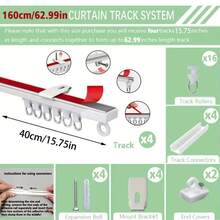1pc Universal Curtain Track Kit For Ceiling And Wall Mounting With Quiet Sliding And Free Assembly - Dual Fixing 4-In-1 Self-Adhesive And Drill-In Curtain Rail, Easy Installation, Suitable For Bathroom, Window Curtains, Room Dividers, Cabinets And More - 1PC - View 13