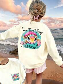 Tween Girls' Graphic Print Crew Neck Long Sleeve T-Shirt, Autumn/Winter Top - لون مشمشي - مشاهدة 1