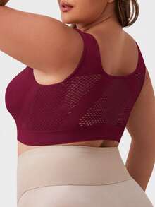 3 Packs Plus Size Women High Support Sports Bra, Breathable Hollow Mesh V Neck Wide Strap Wireless Tank Intimates For Workout, Daily Layering & Rest - Multicolor - View 5