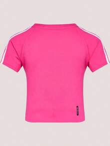 Adidas 三葉草女子短版波浪邊運動修身短袖T卹 - 玫紅色 - 查看 4