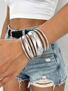 11/6/5/1pc Set Vintage Fashion Glamorous Wavy Knot Round Patchwork Silver Bracelet Suitable For Women's Daily, Party And Vacation Wear, Gift - Silver - View 10
