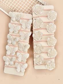 24pcs Random Cream Pearl Lustre 3D Butterfly & Rose Hair Ties, Soft Thin Bands For Kids Bangs, Ponytail, Flyaways, Versatile Hair Accessories, Back To School - Multicolor - View 5