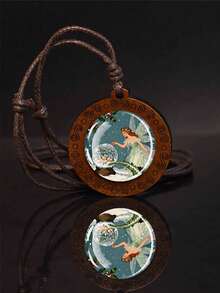 1PC Elf Wooden Necklace Winter Forest Fairy Glass Pendant Adjustable Rope Chain Necklace - Brown - View 1
