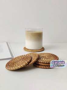 1pc/5pcs Round Woven Rattan Heat-Resistant Coasters, Heat-Resistant Pot Mats, Suitable For Kitchen And Dining Room. Wooden Storage Tea Set Accessories, Suitable For Valentine's Day, Wedding, Birthday And Other Occasions. - Multicolor - View 2