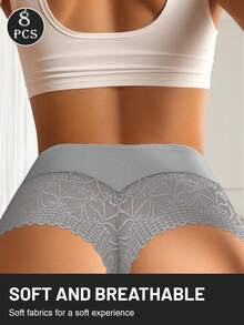 MEIYATING 8 piezas de bragas de mujer de cintura baja con patchwork de encaje, finas, caladas, cómodas, con ribete de encaje, sexys para uso diario - Multicolor - Ver 5