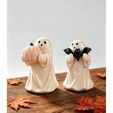 Artesanía plana de acrílico, decoración de escritorio de Halloween, figura de fantasma lindo sosteniendo calabaza y murciélago, decoración del hogar de otoño, adecuada para estantería, escritorio, repisa, dormitorio, sala de estar, decoración de fiesta de temporada estilo japonés lindo y espeluznante, regalo de decoración de habitación de Halloween y otoño para mujeres y niñas - 2pcs - Ver 4