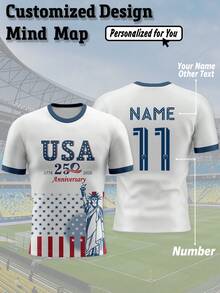 1 buah Jersey Sepak Bola Pria Edisi Peringatan 250 Tahun AS: Motif Bintang dan Garis. Nama, Nomor Favorit, atau Elemen Desain Unik Dapat Disesuaikan. Hadiah. Olahraga/Kasual. - Putih - View 1