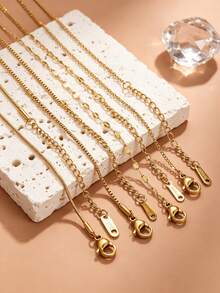 5 Pcs 18K Gold-Plated Stainless Steel Cross, Coiled Snake, And Box-Shaped Necklace Chains For DIY Pendant Jewelry Making Materials - Chain - View 4
