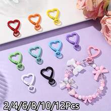 2/4/6/8/10/12Pcs Heart-Shaped DIY Keychain Chain, Colorful Lanyard Keychain Hook, Suitable For Keychains, Lanyards, Bags, Mother's Day, Christmas, Valentine's Day Gifts - Multicolor - View 3