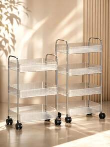 2/3/4-Tier Transparent Acrylic Storage Cart, Metal Frame Multi-Layer Mobile Storage Cart, Rolling Storage Rack, Large Capacity Kitchen Storage Cart, Bathroom Toiletries Storage Cart, Bedroom Bedside Storage Cart, Living Room Snack & Beverage Cart, Cosmetics & Skincare Storage Rack, Office Books & Documents Organizer Cart, Open Multi-Layer Storage Rack, Transparent Mobile Storage Cart - Clear - View 1