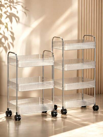 2/3/4-Tier Transparent Acrylic Storage Cart, Metal Frame Multi-Layer Mobile Storage Cart, Rolling Storage Rack, Large Capacity Kitchen Storage Cart, Bathroom Toiletries Storage Cart, Bedroom Bedside Storage Cart, Living Room Snack & Beverage Cart, Cosmetics & Skincare Storage Rack, Office Books & Documents Organizer Cart, Open Multi-Layer Storage Rack, Transparent Mobile Storage Cart