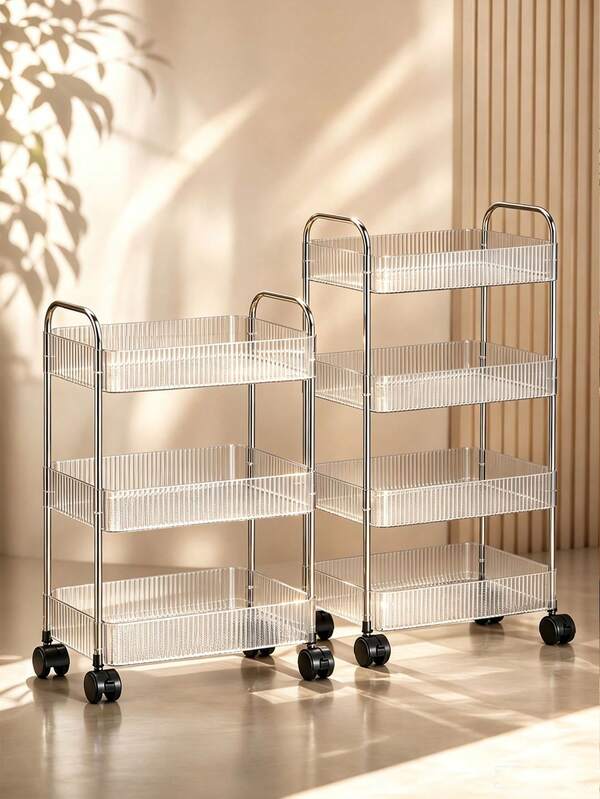 2/3/4-Tier Transparent Acrylic Storage Cart, Metal Frame Multi-Layer Mobile Storage Cart, Rolling Storage Rack, Large Capacity Kitchen Storage Cart, Bathroom Toiletries Storage Cart, Bedroom Bedside Storage Cart, Living Room Snack & Beverage Cart, Cosmetics & Skincare Storage Rack, Office Books & Documents Organizer Cart, Open Multi-Layer Storage Rack, Transparent Mobile Storage Cart