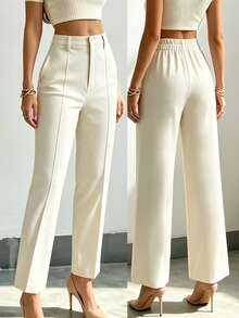 Pantalones rectos de negocios para mujer, elegantes y refinados, versátiles para diversas ocasiones de traslado, color blanco primaveral - Blanco - Ver 10