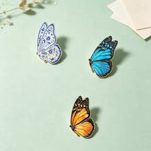 1pc Gold Trim Realistic Butterfly Enamel Pin, Blue Morpho Delft Blue Floral Monarch Butterfly Lapel Pin, Metal Pin For Jackets Bags, Art Lover Gift - Multicolor - View 4