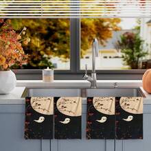 2/4/48pcs Halloween Series Moonlit Flower Field Little Ghost Pattern Printed Kitchen Towels - Ultra Soft, Highly Absorbent Polyester Tablecloths And Hand Towels, Perfect For Holiday Decor, Kitchen Decor, Party Decor. - Multicolor - View 13
