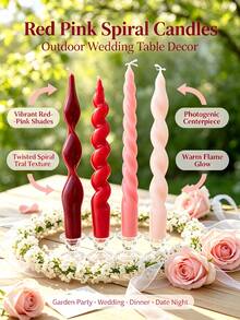4 Packs Red Pink Gradient Spiral Taper Candlesticks, Elegant Curved Twist Decorative Tall Candles, Warm Light Atmosphere Candle Gift For Anniversary, Valentine, Indoor Dining Table Decoration Romantic Table Centerpiece Decor For Wedding - Gradient Red and Pink 4-piece Set - View 3
