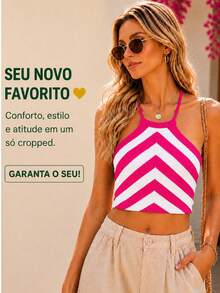 Women Knit Tops - Pink and White - View 6