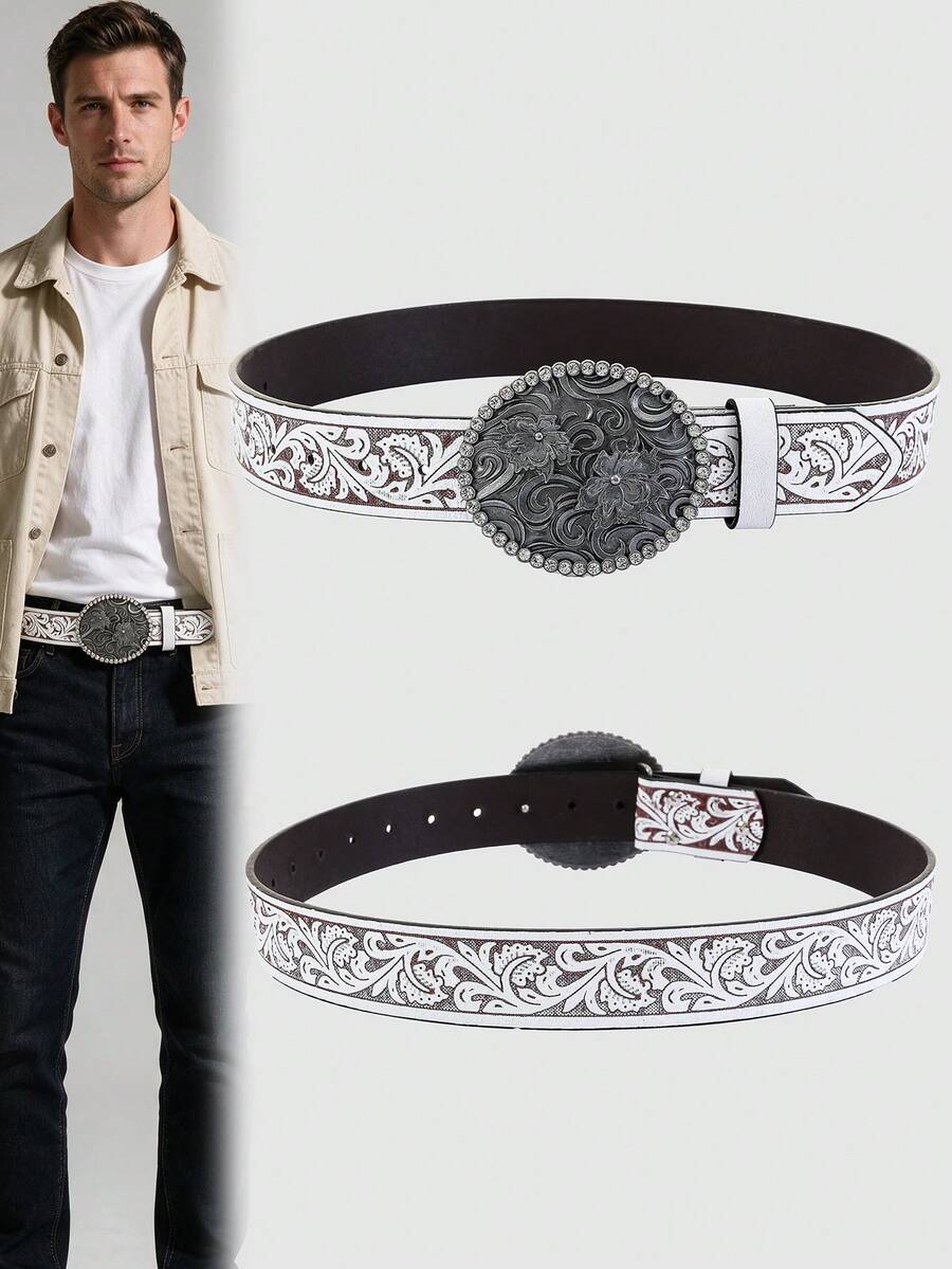 1pc Vintage Men's Elegant Style Casual Artificial PU Wide Belt, Suitable For Casual Pants, Skirts, Daily, Work, Dating, Party, Christmas, Valentine's Day - Men's Belt - View 1