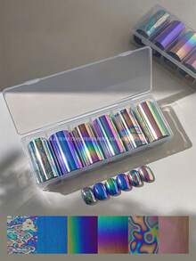 Aurora Illusion Nail Transfer Paper French Style Explosive Sparkle Colorful Polarized Laser 6-Color Nail Art Stickers - Multicolor - View 9