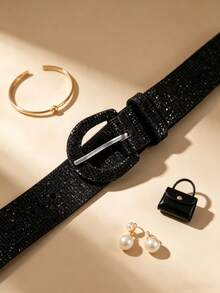APLCSEY 1pc Fashion Rhinestone Decor Women's Belt - Black - View 5