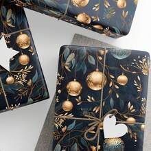 1 Roll - 58*23inch - Christmas Ornaments Gift Wrap, Gold Ornaments And Florals, Holiday Wrapping Paper, Premium Paper, Wrapping Paper Roll - 1 Roll - 58*23inch - View 2