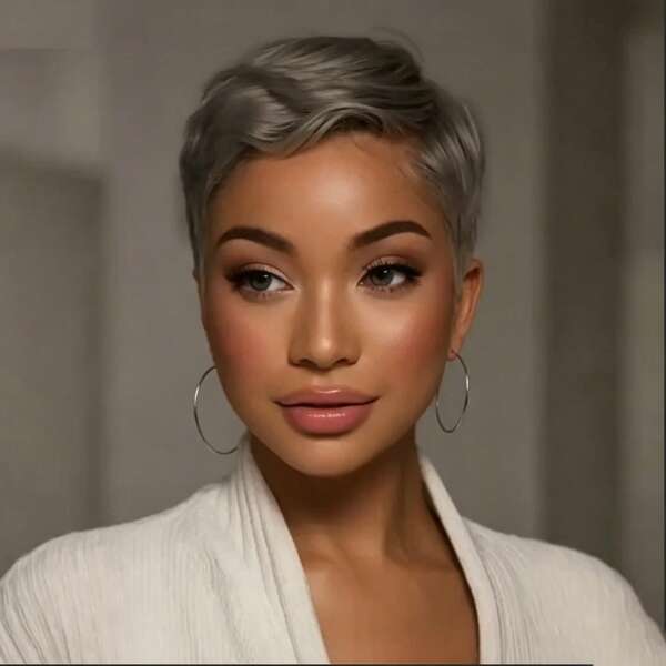 Beaushine 180% Density Brazilian Human Hair Short Wig, Dark Gray Pixie Short Wig, Easy To Wear, No Maintenance, Soft Rose Net Cap, Suitable For Daily Wear