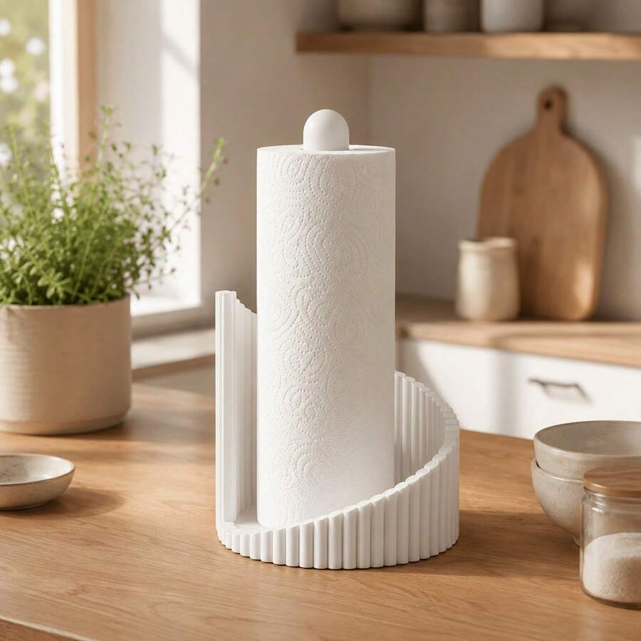 1pc Ribbed Kitchen Paper Towel Holder, Modern Minimalist Kitchen Countertop Paper Towel Storage Rack, Suitable For Kitchen Paper Rolls, Hand Towels, Cleaning Wipes, Universal For Dining Tables, Kitchen Counters, Coffee Bars, And Bathroom Countertops - Multicolor - View 1