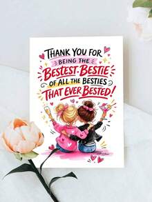 1pc Best Friend Greeting Card, Birthday Thank You Card With Envelope, Unique Friendship Birthday Gift Card For Female Friend, Best Girlfriend - A - View 9