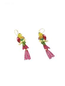 1 Pair Bohemian-Style Enamel Diamond-Embedded Earrings With Bird And Feather Pendants For Women, Ideal For Music Festivals And Trips - Colorful - View 2