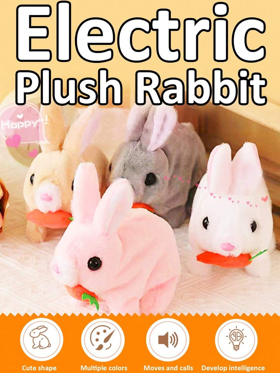 1pc Electric Plush Realistic Rabbit Toy, Cute Animal Model, Can Walk, Bark, Movable Ears, Adorable Pet Doll, Roleplay Holiday Gift