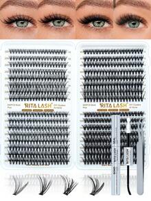 RITALASH RITA 2560/640pcs Single Cluster False Eyelash Extension Set 10D+20D+30D+40D+50D+60D+80D Dense Lash Clusters With Lash Glue, Sealer And Tweezers 10-16mm 7-Style Mixed Lash Cluster Set - Black - View 14