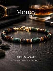1pc Hip-Hop Unique Fashion Minimalist Versatile Personalized Men's Green & Brown Beaded Bracelet, Suitable For Daily Commute, Holiday Party, Street Style Outfit Matching Men's Jewelry - Multicolor - View 9