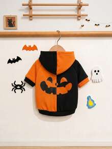LUCKIE PAL 1pc Halloween Cute Pumpkin Expression Funny Pattern Pet Sweatshirt, Suitable For Chihuahua Small Dogs, Physical Flea Protection, Reduces Shedding, Insulated And Breathable, Dog Clothing For Cats And Dogs, Indoor And Outdoor - Multicolor - View 1