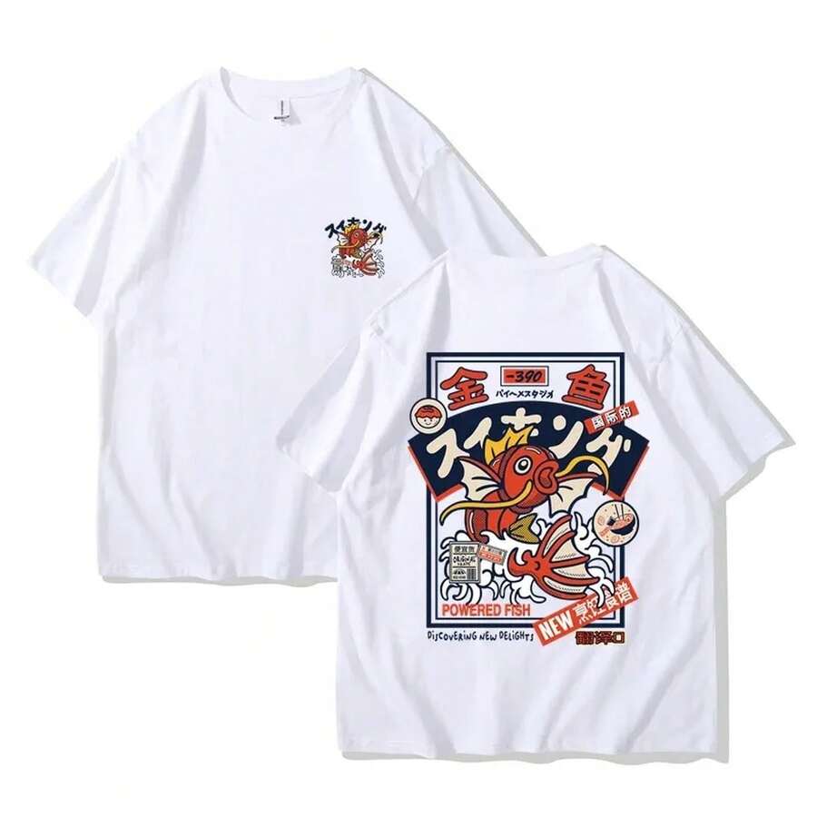 Camiseta de manga corta con estampado de carpas rojas estilo Harajuku Hip Hop Streetwear para hombre y mujer, verano 2025 - Blanco - Ver 1