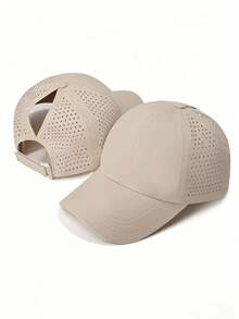 1 pieza Gorra de béisbol de malla transpirable de secado rápido de unicolor con cola de caballo y visera de pato ajustable - Gorra de béisbol de secado rápido para coleta - Ver 16