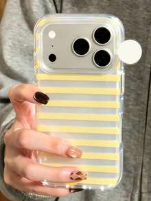 1pc Minimalist Yellow Green Striped Silvery Back Phone Case Compatible With IPhone 17 Pro Max 17 Pro 17 16 Pro Max 16 Pro 16 15 Pro Max 15 Pro Max 15 Pro 15 14 Pro Max 14 Pro 14 13 Pro 15 13 17 Shockproof Transparent Frame Bumper Protective Cover Sweet Striped Design Anti-Drop Phone Shell - Yellow Stripes - View 1