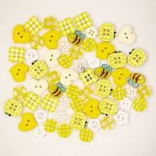 11/22/33/44/55/66/77/88/99Pcs Yellow Series Random Mixed Resin Buttons, Bee Apple Heart Shaped Decorative Sewing Buttons, DIY Accessories For Doll Clothes, Scrapbooking Crafts, Random Style - Multicolor - View 10